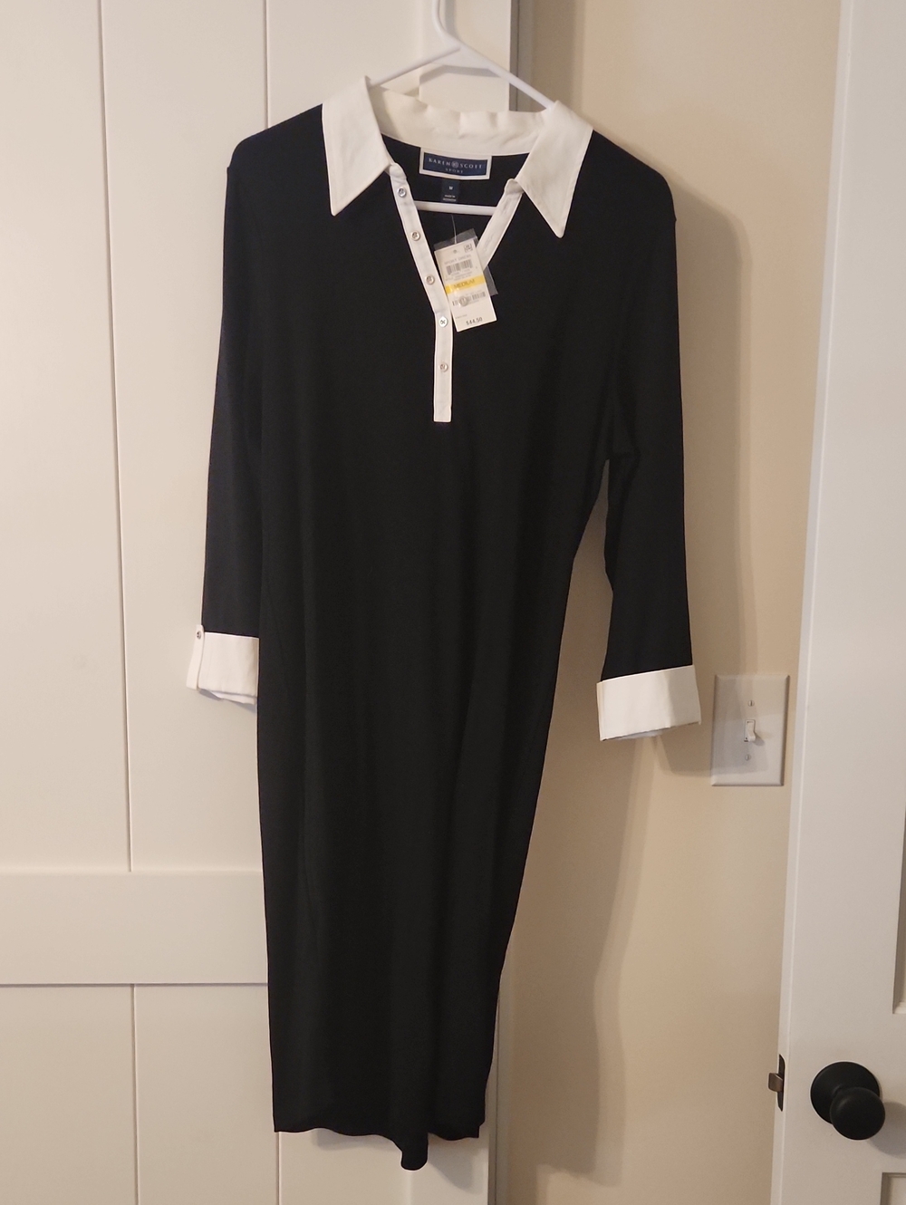 Karen Scott Sport Dress Collared Midi Black & White Medium NWT